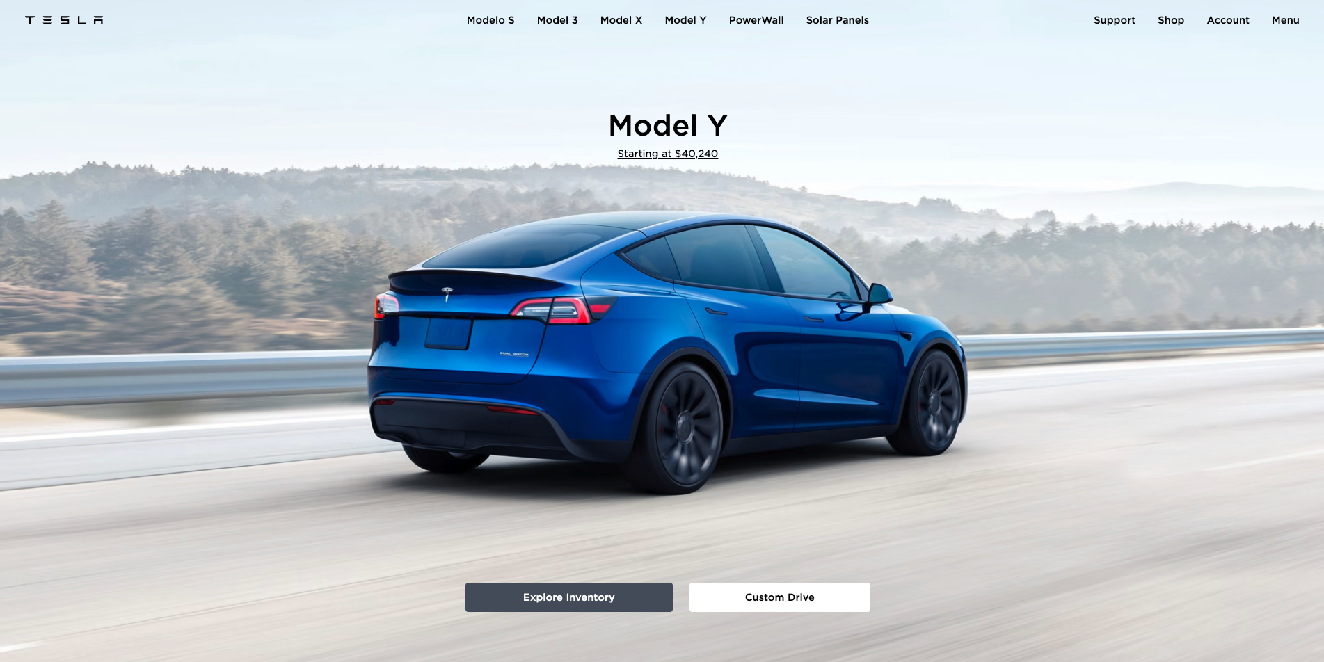 tesla landing page